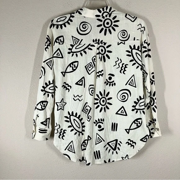 BLU PEPPER Linen Blend Button Up Shirt M Long Sleeve Boho Artsy Resort Vacation - Picture 10 of 13